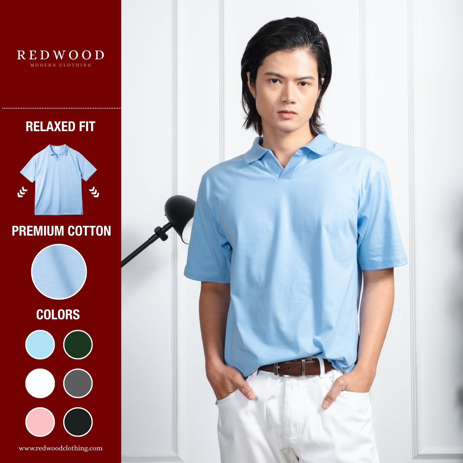 Cotton V-Neck Polo Shirt