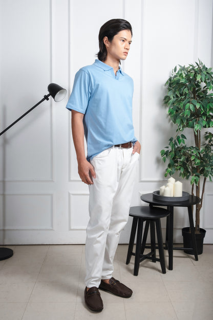 Classic V-Neck Polo Shirt - Powder Blue