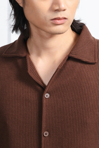 Cropped Knitted Shirt - Cedar Brown