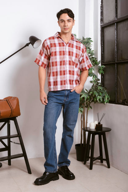 Vintage Boxy Cropped Shirt - White/Red