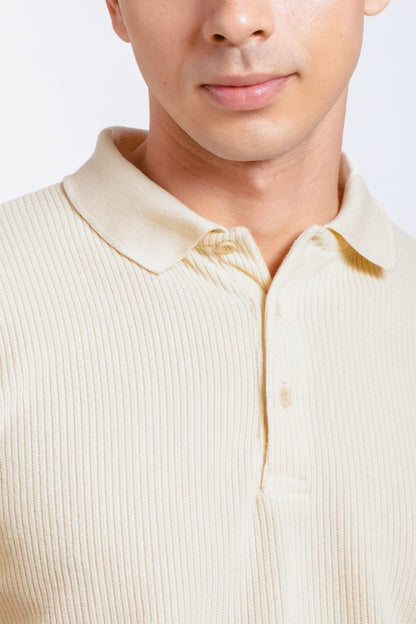 Slim-Fit Knitted Polo Shirt - Tuscan Cream