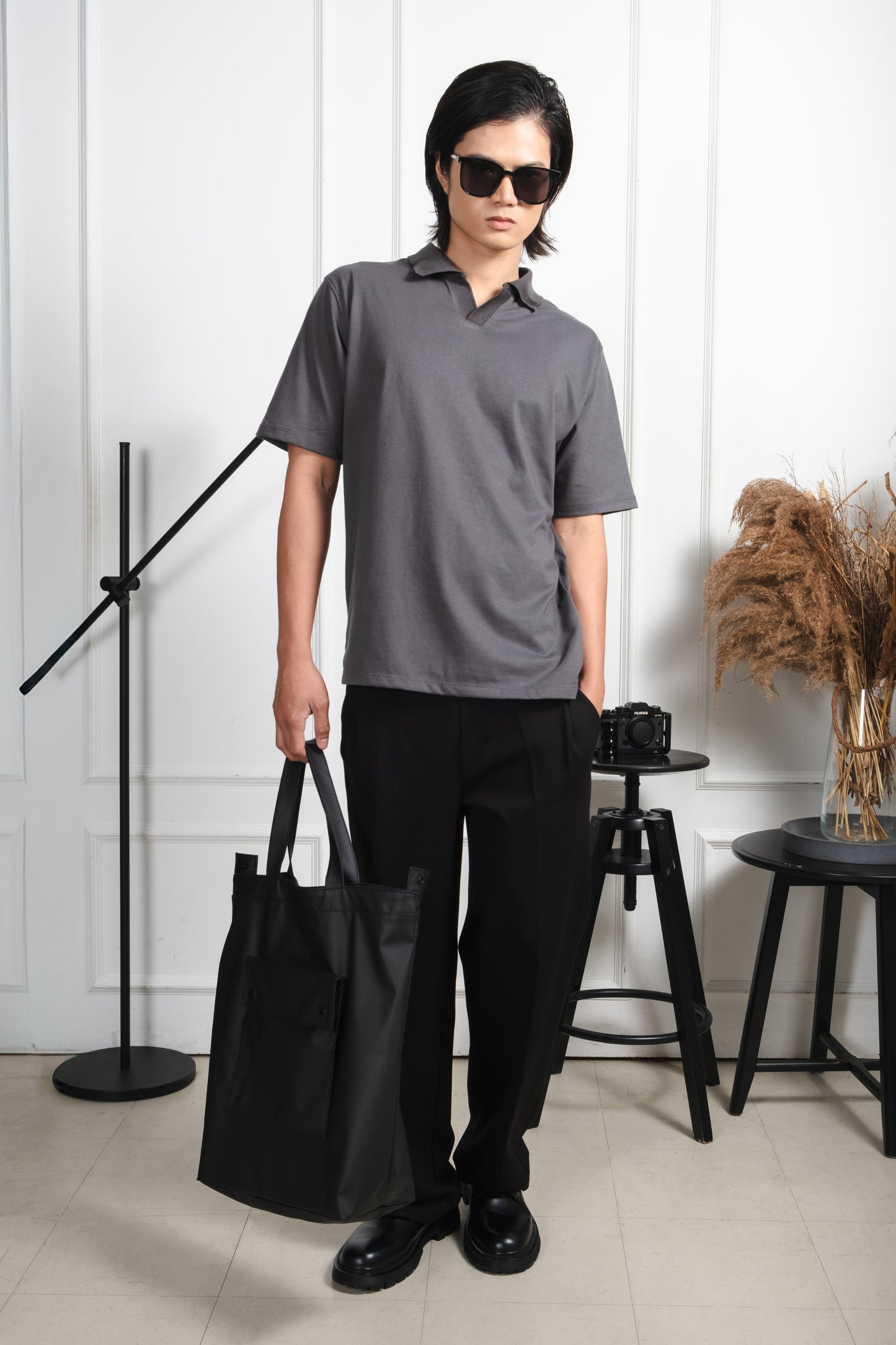 Classic V-Neck Polo Shirt - Dark Gray