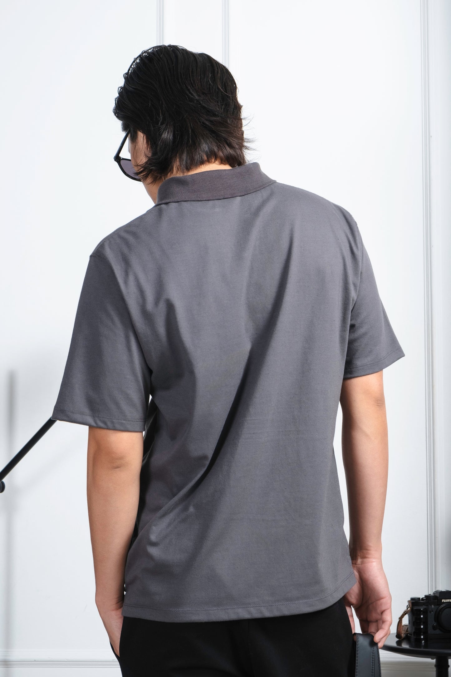 Classic V-Neck Polo Shirt - Dark Gray