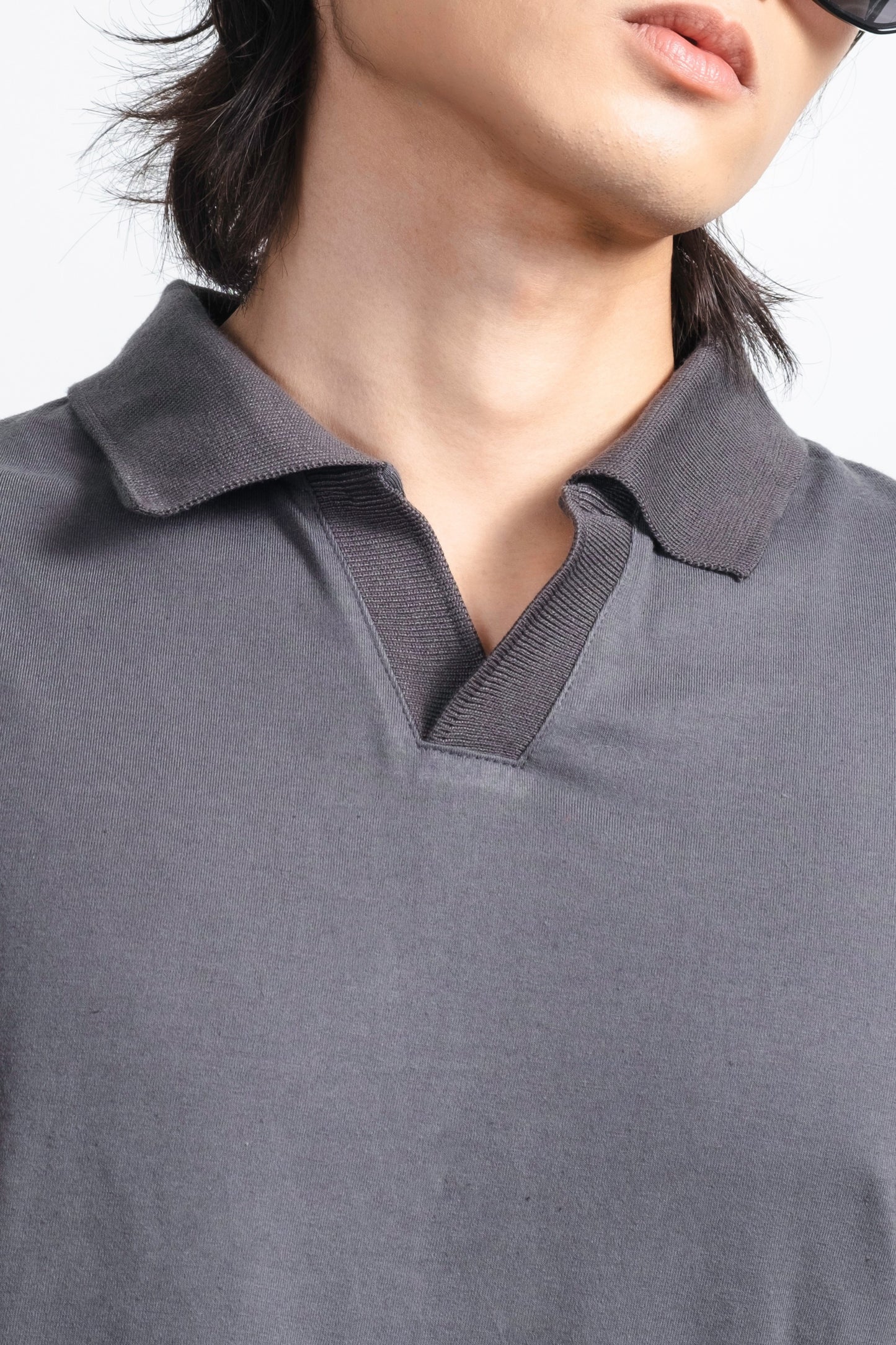 Classic V-Neck Polo Shirt - Dark Gray