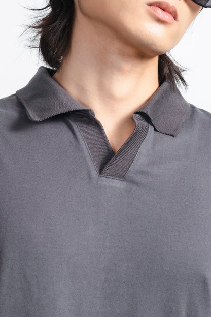 Classic V-Neck Polo Shirt - Dark Gray