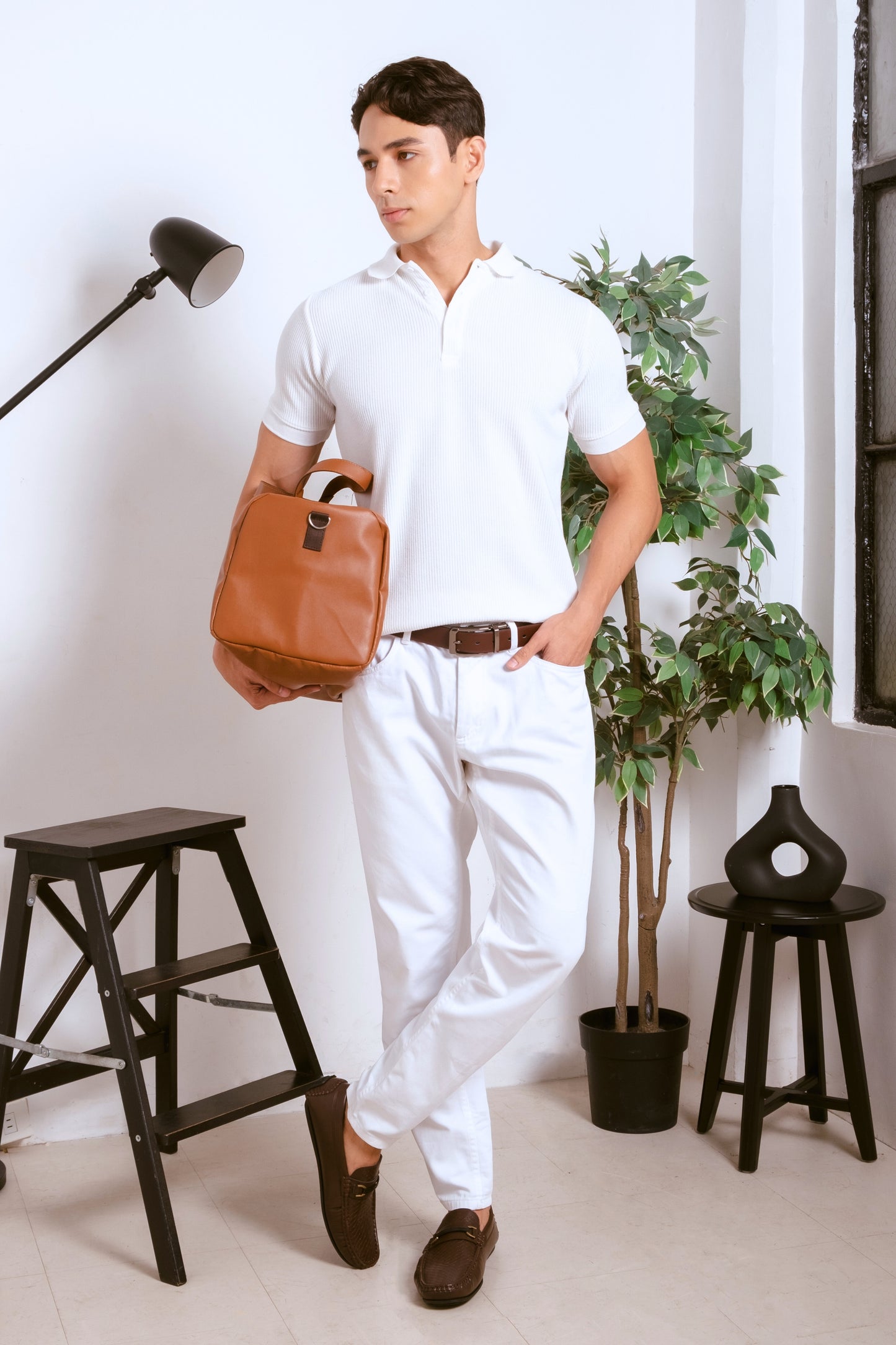 Slim-Fit Knitted Polo Shirt - Classic White
