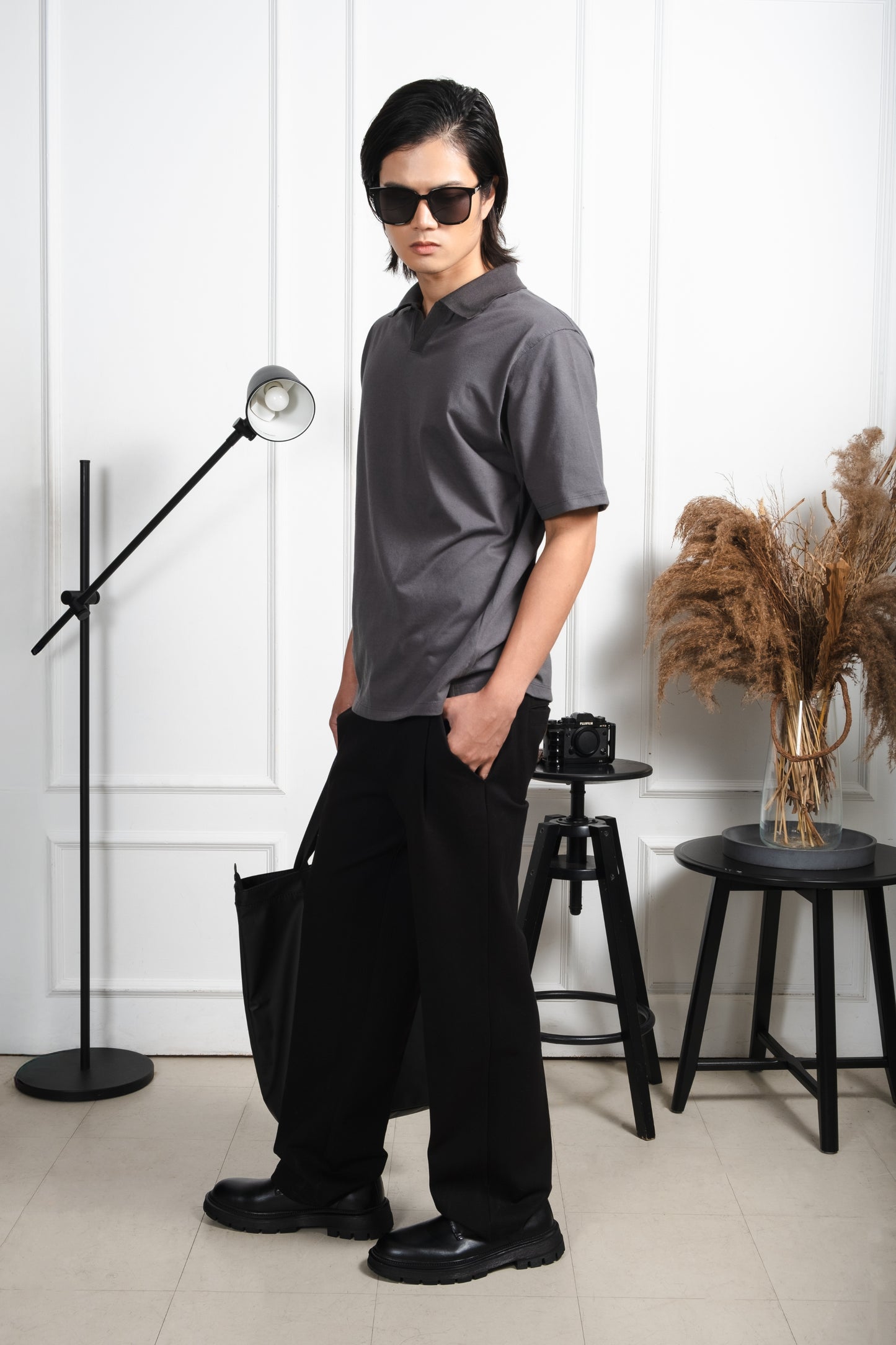Classic V-Neck Polo Shirt - Dark Gray