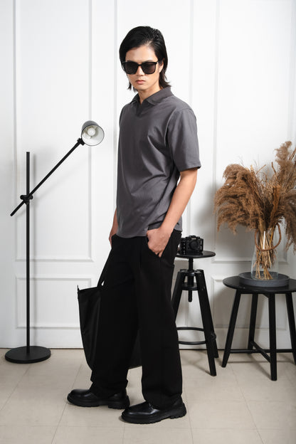 Classic V-Neck Polo Shirt - Dark Gray