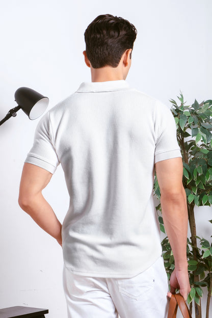 Slim-Fit Knitted Polo Shirt - Classic White