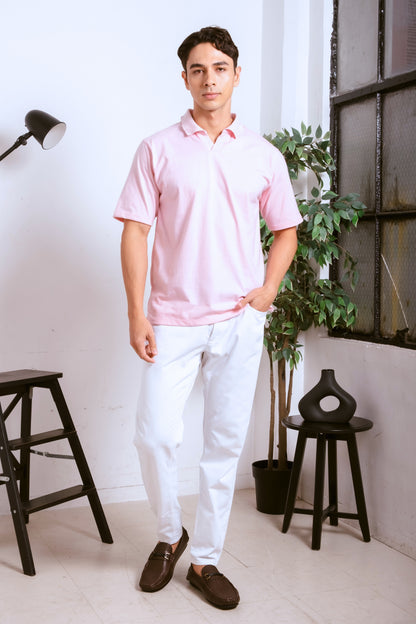 Classic V-Neck Polo Shirt - Light Pink