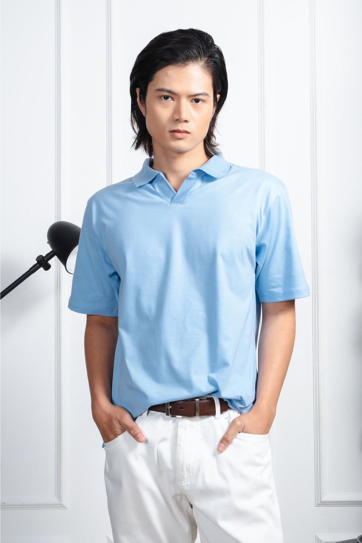 Classic V-Neck Polo Shirt - Powder Blue