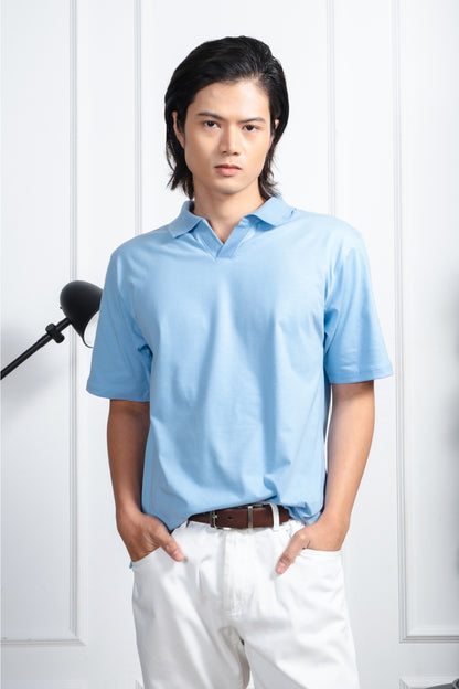 Classic V-Neck Polo Shirt - Powder Blue