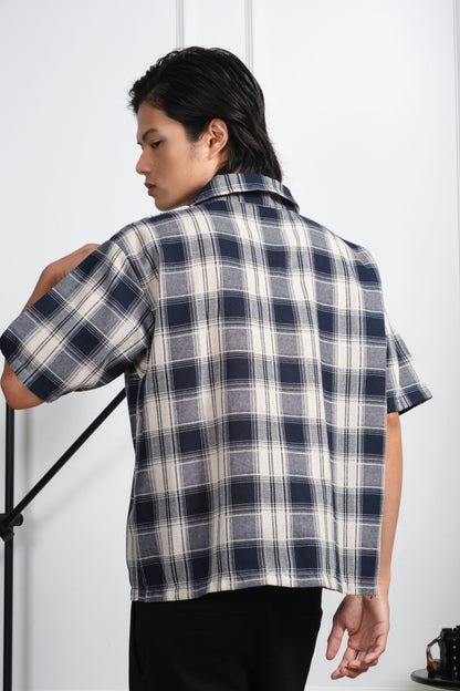 Vintage Boxy Cropped Shirt - Off White/D.Blue