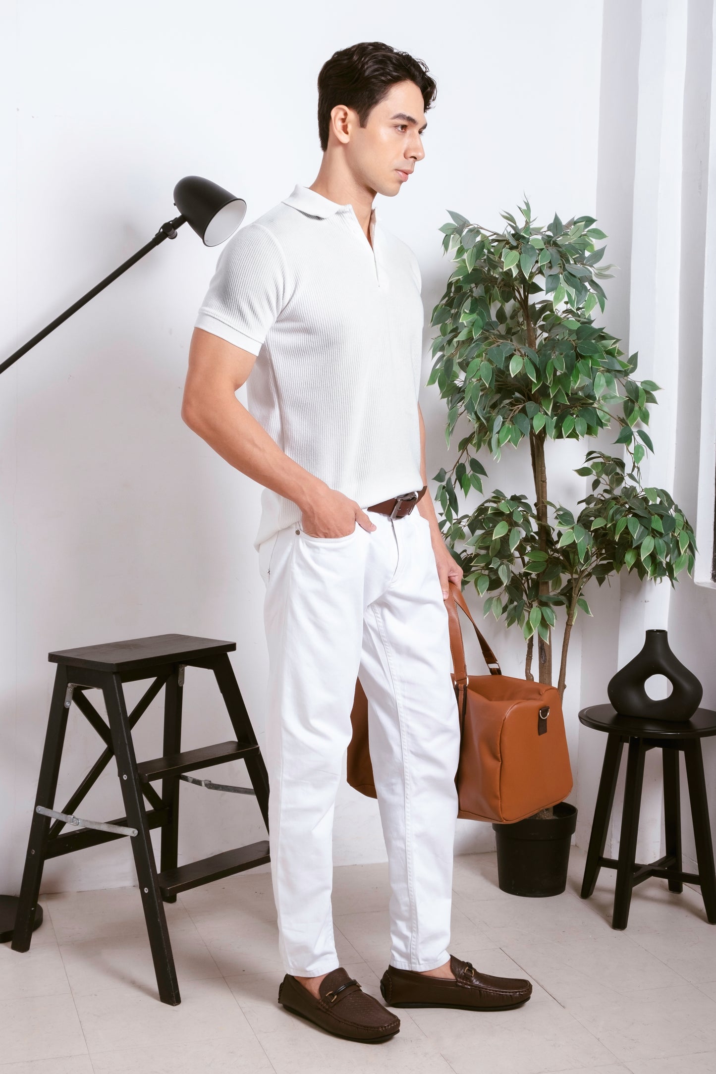 Slim-Fit Knitted Polo Shirt - Classic White