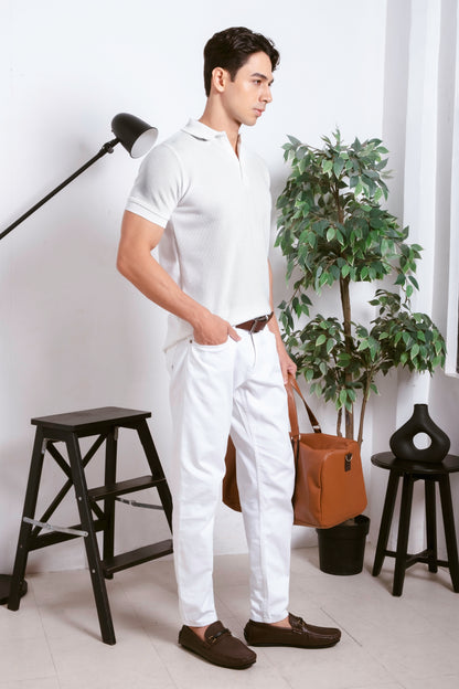 Slim-Fit Knitted Polo Shirt - Classic White