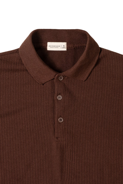 Slim-Fit Knitted Polo Shirt - Cedar Brown