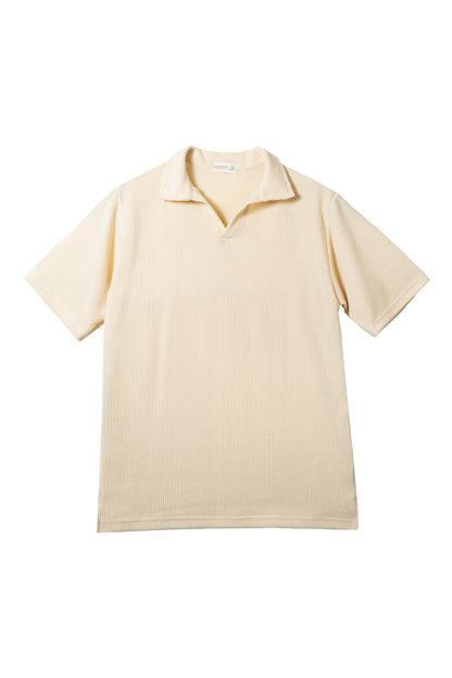 Knitted Open Collar Polo Shirt - Tuscan Cream