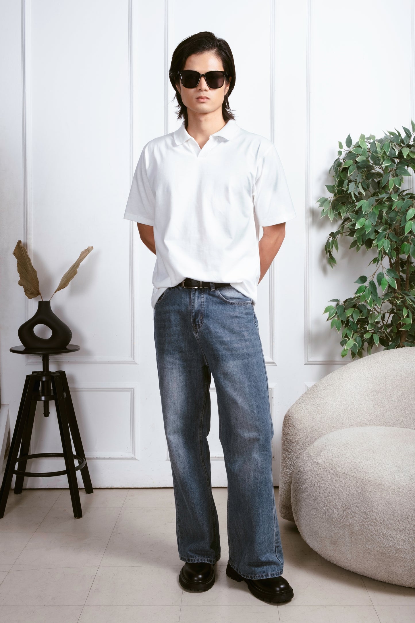 Classic V-Neck Polo Shirt - White