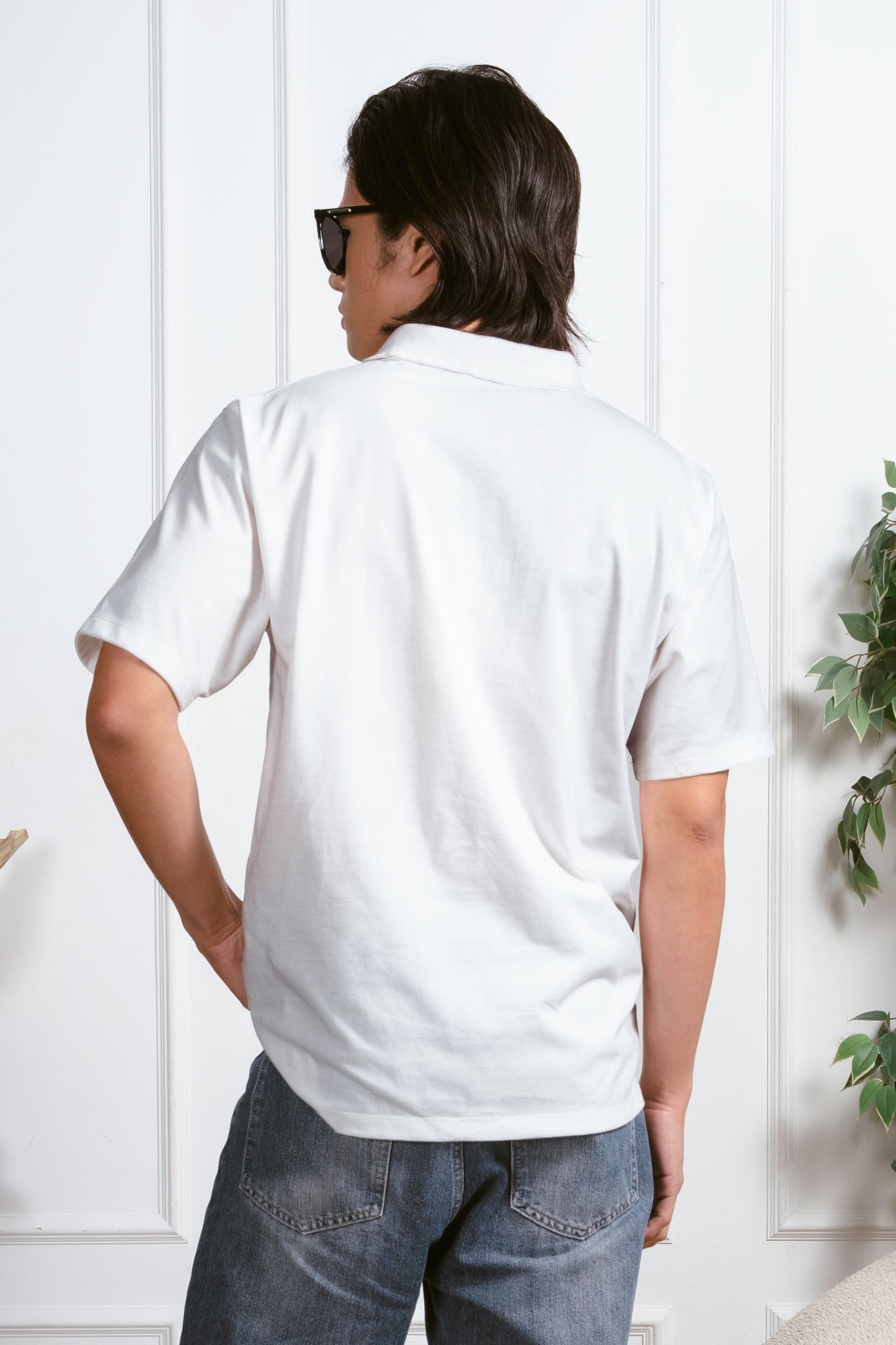 Classic V-Neck Polo Shirt - White