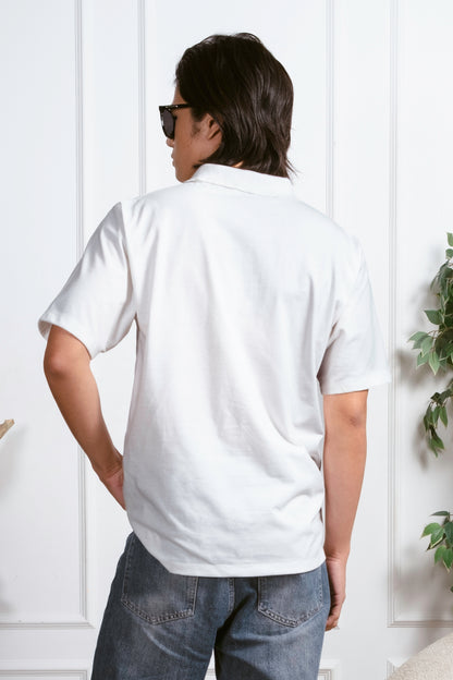 Classic V-Neck Polo Shirt - White