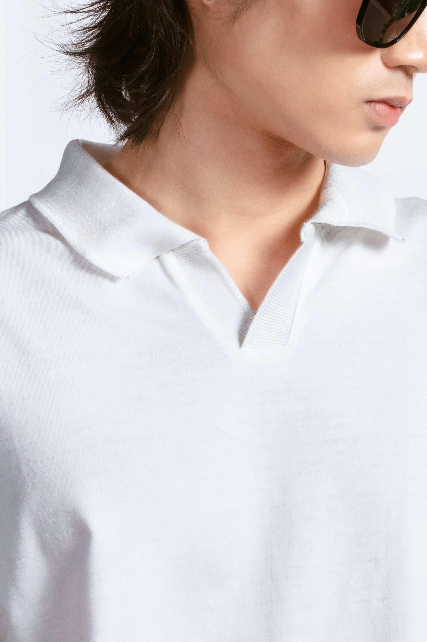 Classic V-Neck Polo Shirt - White