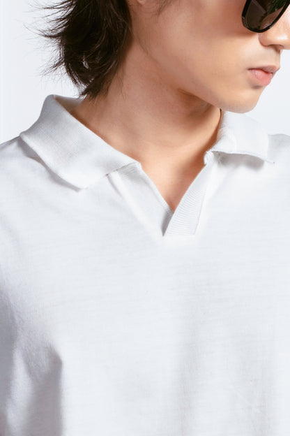 Classic V-Neck Polo Shirt - White