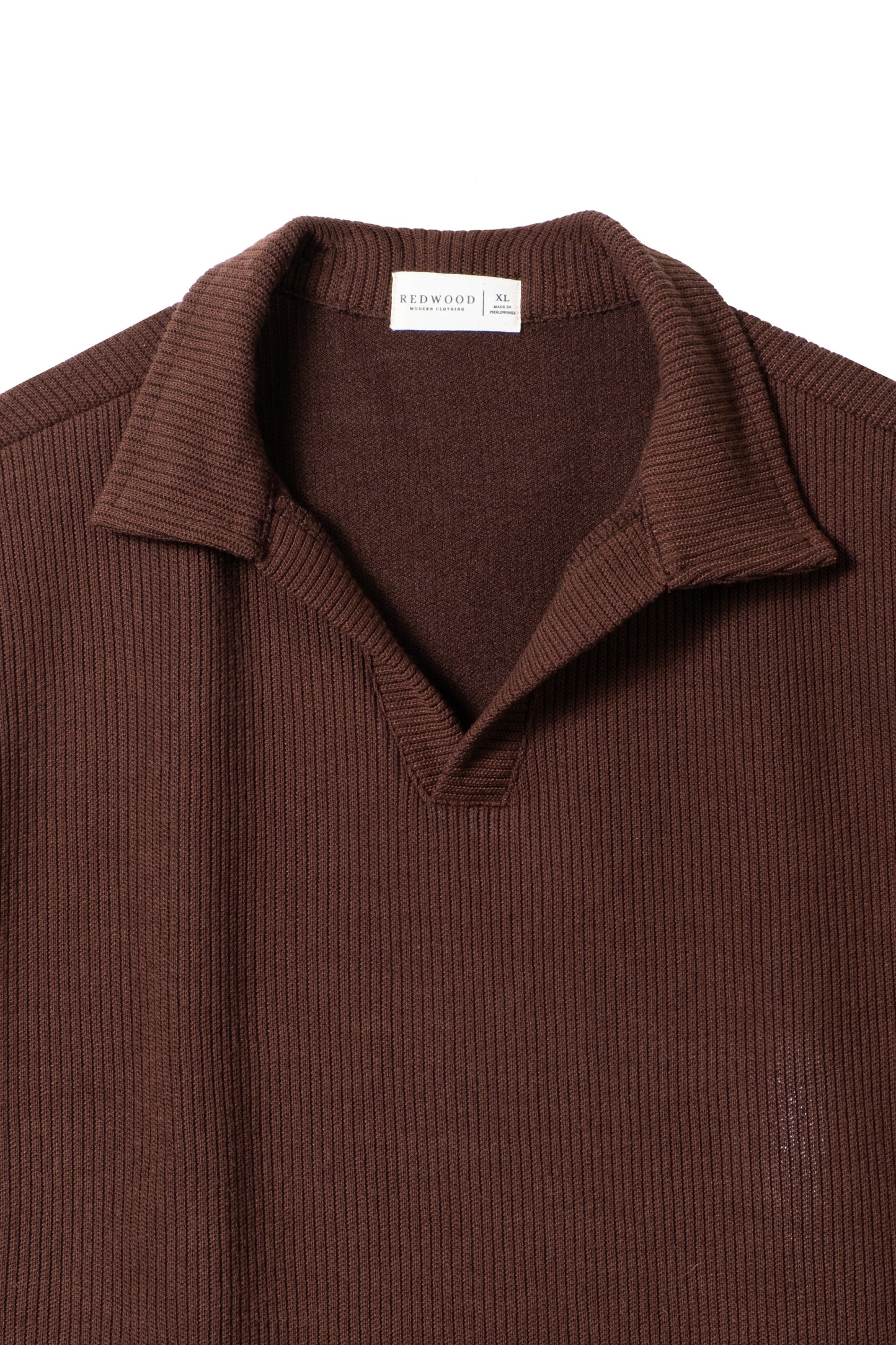 Knitted Open Collar Polo Shirt - Cedar Brown