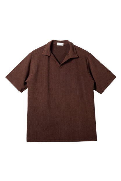 Knitted Open Collar Polo Shirt - Cedar Brown