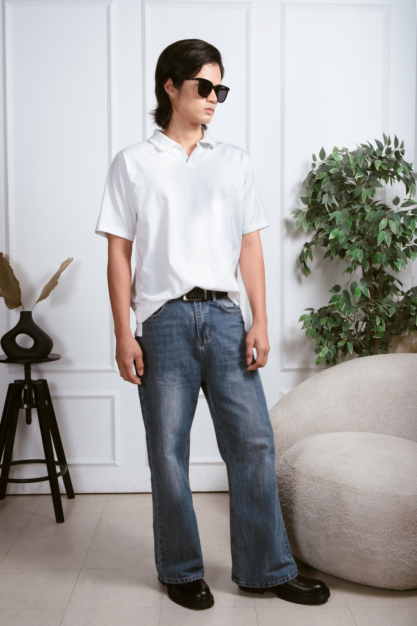 Classic V-Neck Polo Shirt - White