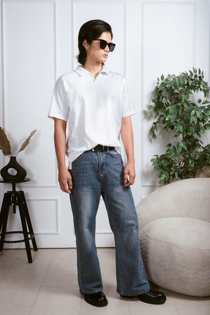 Classic V-Neck Polo Shirt - White