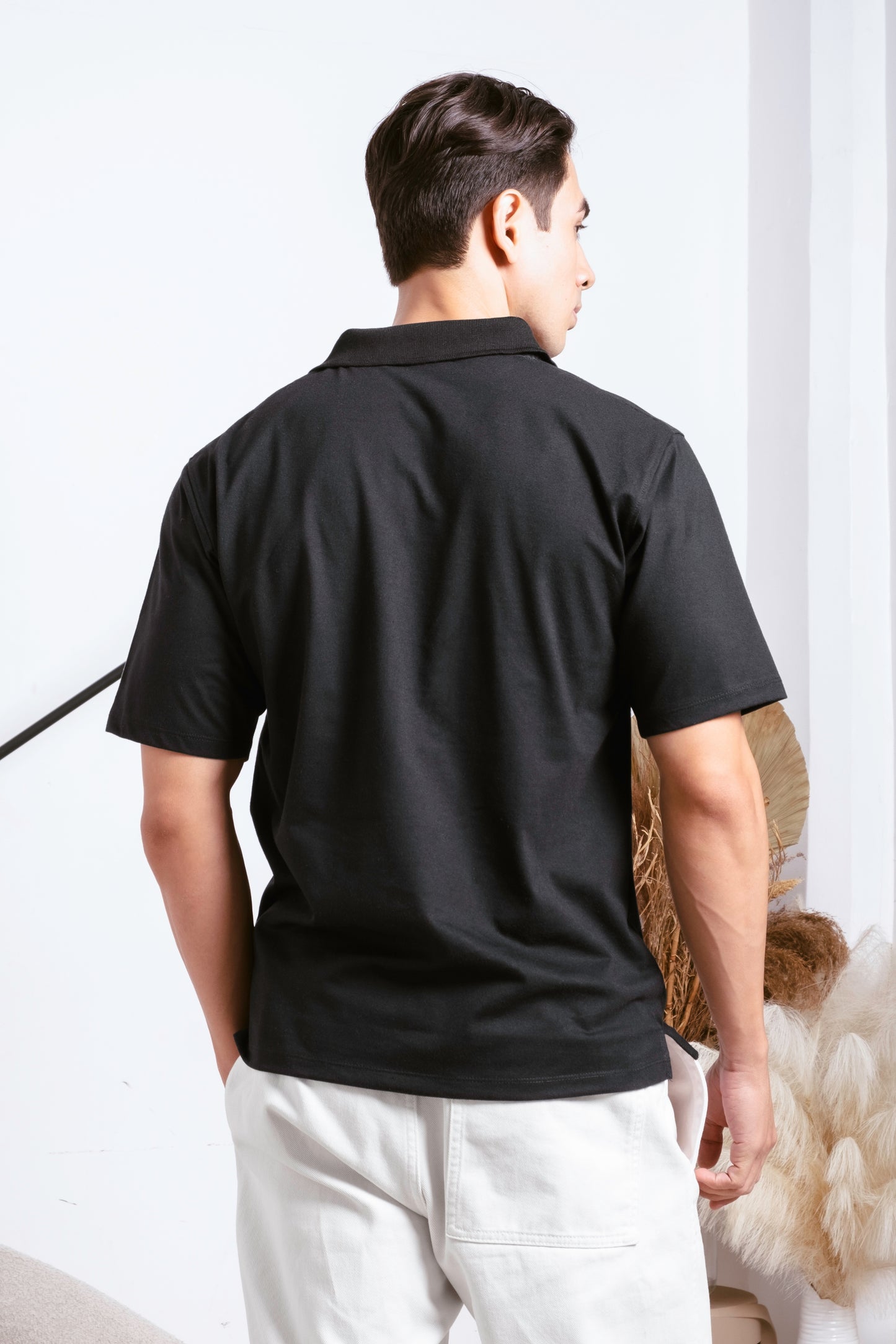 Classic V-Neck Polo Shirt - Black