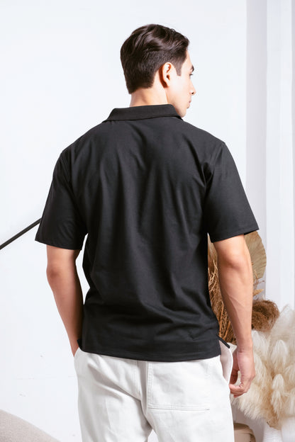 Classic V-Neck Polo Shirt - Black