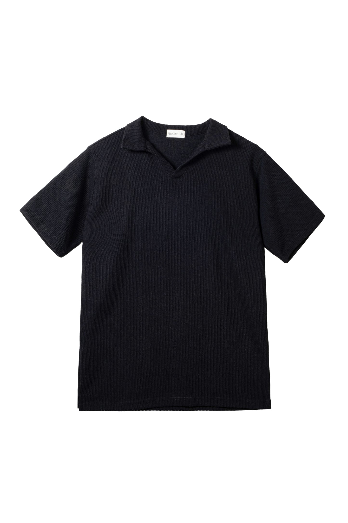 Knitted Open Collar Polo Shirt - Black