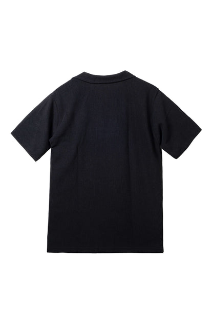 Knitted Open Collar Polo Shirt - Black
