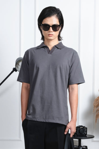 Classic V-Neck Polo Shirt - Dark Gray