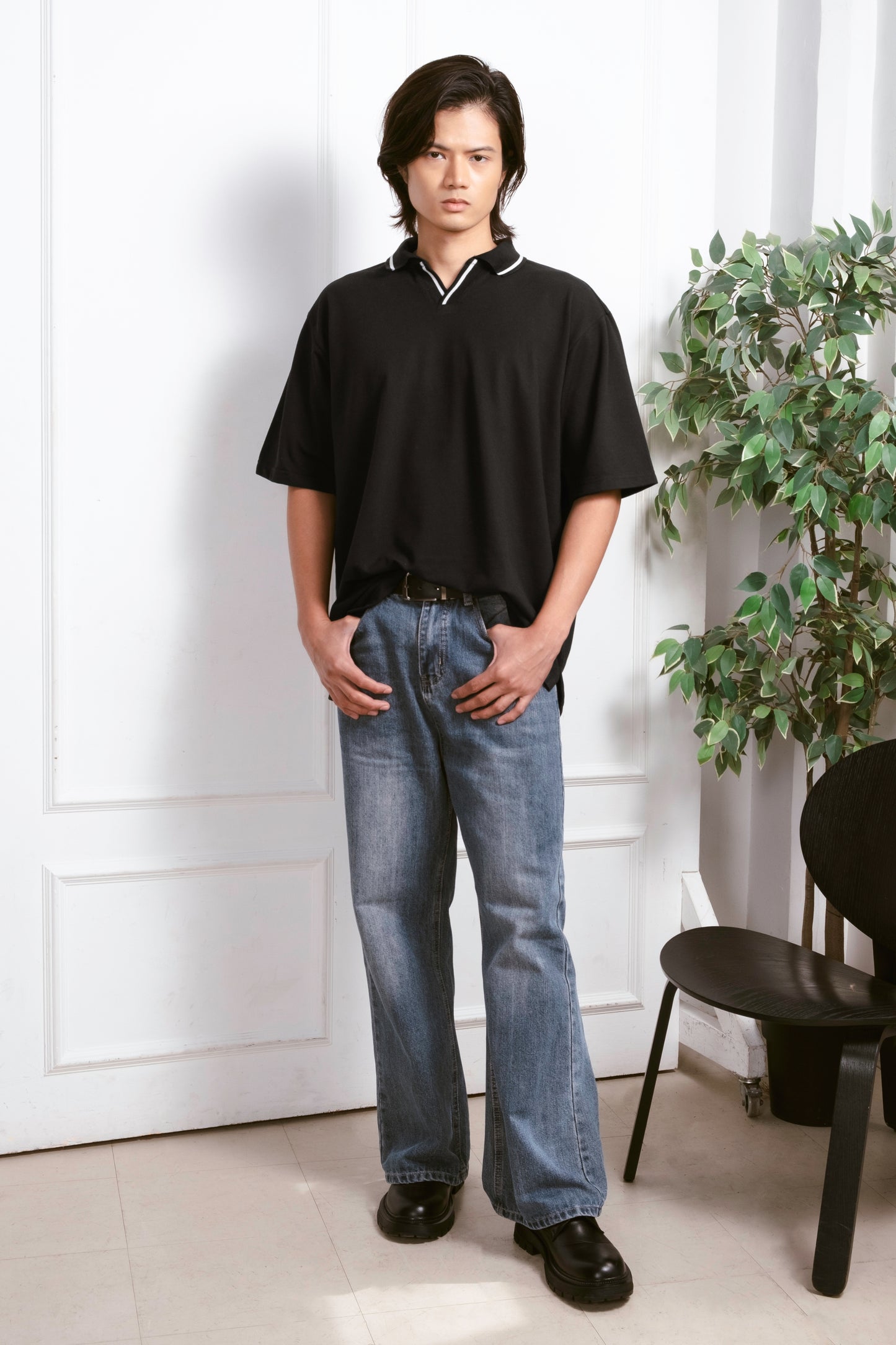 Oxford Knit Polo Shirt - Black