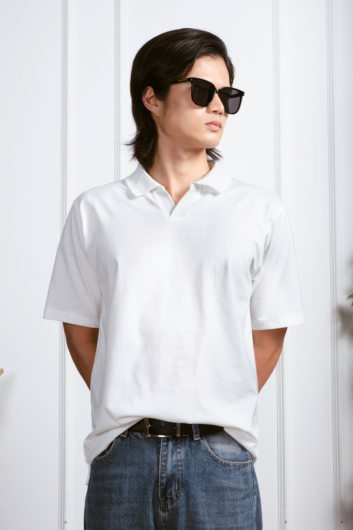 Classic V-Neck Polo Shirt - White