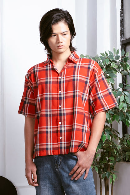 Vintage Boxy Cropped Shirt - Crimson Red