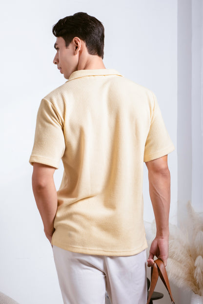 Knitted Open Collar Polo Shirt - Tuscan Cream