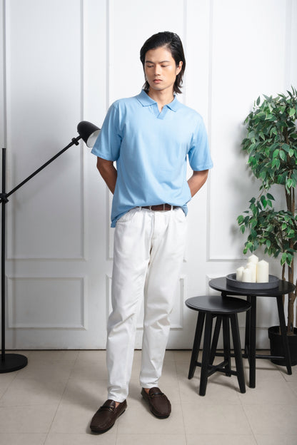 Classic V-Neck Polo Shirt - Powder Blue