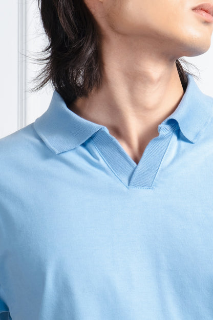 Classic V-Neck Polo Shirt - Powder Blue